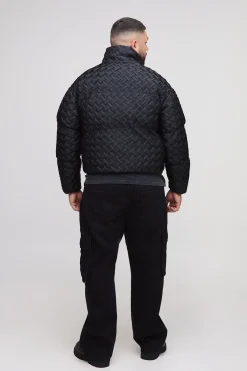 boohooMAN Veste doudoune oversize à col enton en tissu tissé texturé Plus<Homme Vestes & Manteaux Grande Taille|Tout Afficher
