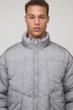 Veste doudoune oversize pour personnes de grande taille, en nylon lavé et rembourrée, à col entonnoir