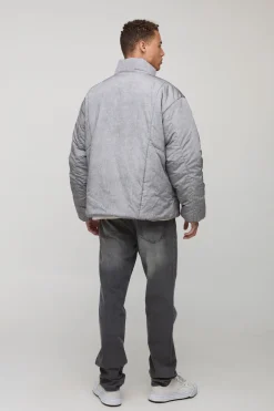 Veste doudoune oversize pour personnes de grande taille, en nylon lavé et rembourrée, à col entonnoir