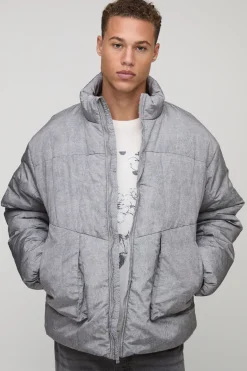 Veste doudoune oversize pour personnes de grande taille, en nylon lavé et rembourrée, à col entonnoir