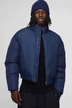 boohooMAN Veste doudoune surdimensionnée à coupe carrée, avec panneaux ornés de passepoils et col entonnoir<Homme Manteaux Et Vestes
