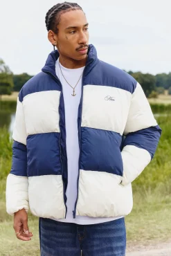 Veste doudoune surdimensionnée à panneaux en blocs de couleurs