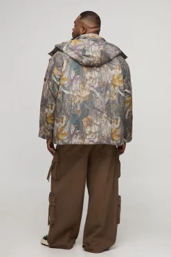 boohooMAN Veste doudoune surdimensionnée camouflage forêt à capuche et col entonnoir<Homme Vestes & Manteaux Grande Taille|Tout Afficher