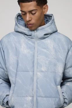Veste doudoune surdimensionnée, coupe boxy, look denim, à capuche en synthétique