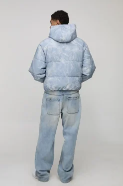 Veste doudoune surdimensionnée, coupe boxy, look denim, à capuche en synthétique