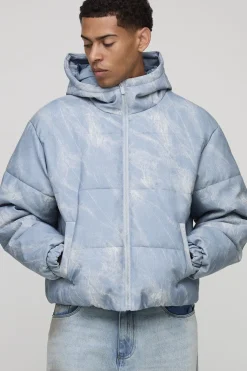 Veste doudoune surdimensionnée, coupe boxy, look denim, à capuche en synthétique