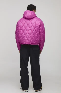 boohooMAN Veste doudoune surdimensionnée à la coupe carrée, très brillante, matelassée en losanges, à capuche entonnoir<Homme Manteaux Et Vestes