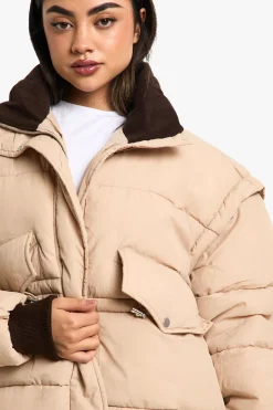 boohoo Veste Doudoune Surdimensionnée à Col Contrasté<Femme Doudounes|Vestes & Manteaux