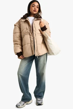 boohoo Veste Doudoune Surdimensionnée à Col Contrasté<Femme Doudounes|Vestes & Manteaux