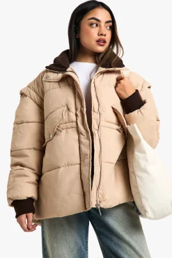 boohoo Veste Doudoune Surdimensionnée à Col Contrasté<Femme Doudounes|Vestes & Manteaux