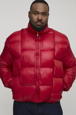boohooMAN Veste doudoune surdimensionnée à col entonnoir avec tissage haute brillance<Homme Vestes & Manteaux Grande Taille|Tout Afficher