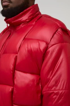 boohooMAN Veste doudoune surdimensionnée à col entonnoir avec tissage haute brillance<Homme Vestes & Manteaux Grande Taille|Tout Afficher