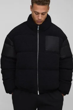 boohooMAN Veste doudoune Tall Borg & Nylon à col enton en<Homme Tout Afficher|Vestes & Manteaux Tall