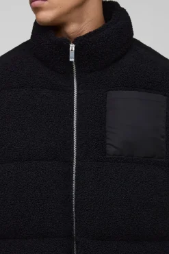 boohooMAN Veste doudoune Tall Borg & Nylon à col enton en<Homme Tout Afficher|Vestes & Manteaux Tall