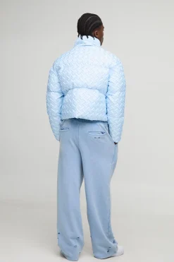 Veste doudoune tissée texturée, col entonnoir, coupe boxy