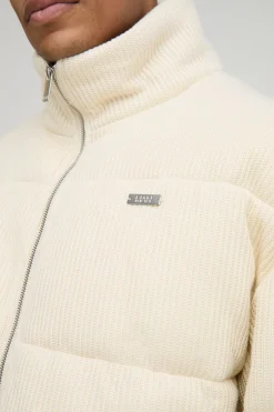 boohooMAN Veste doudoune tricotée à col entonnoir, coupe boxy<Homme Maille|Mailles