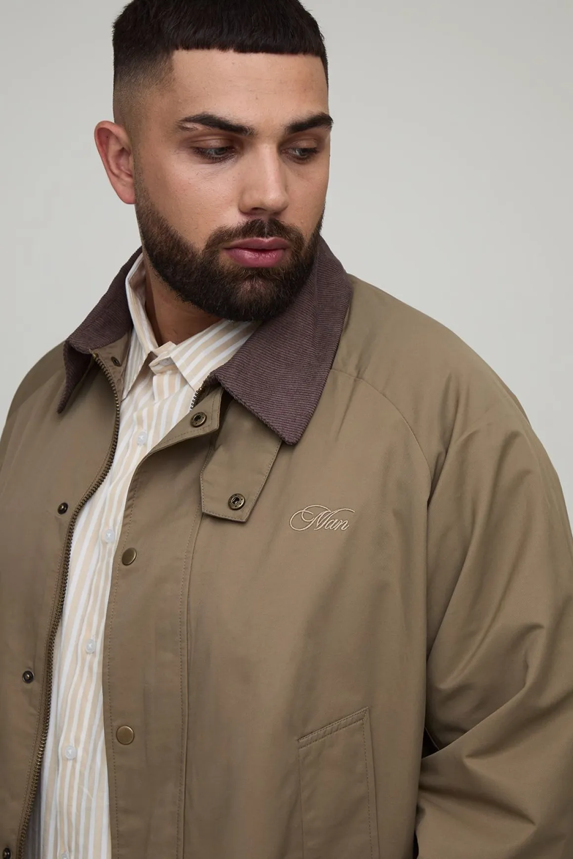 Veste d'ouvrier brodée à col à cordon Plus