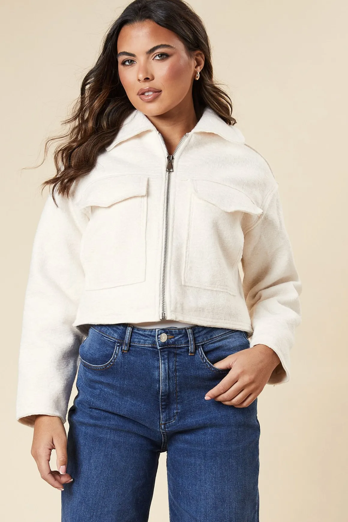 Veste à Détail Poche Avant avec Fermeture Éclair