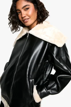 Veste en cuir à col haut en synthétique
