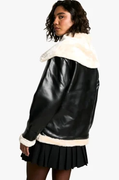 Veste en cuir à col haut en synthétique