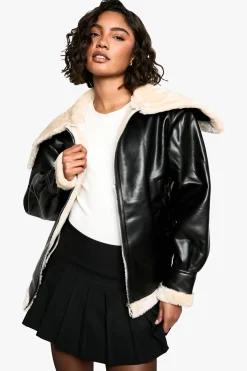 Veste en cuir à col haut en synthétique