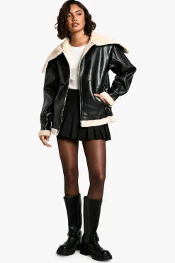 Veste en cuir à col haut en synthétique