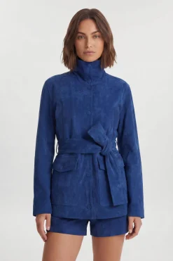 Veste En Daim À Col Montant Avec Poche