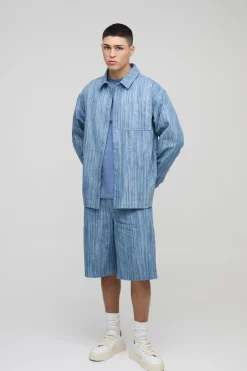 Veste en denim abstrait oversize à patte dissimulée
