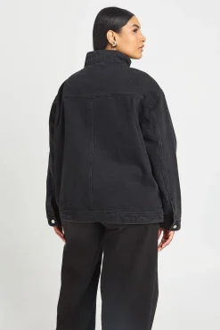 Veste En Denim Asymétrique À Col Montant Grande Taille
