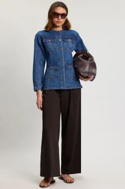 Veste En Denim À Boutonnage Intégral Avec Manches Arrondies