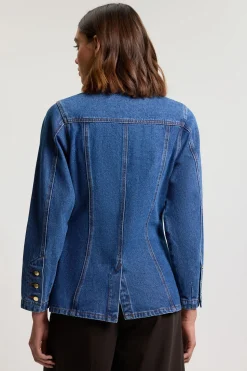 Veste En Denim À Boutonnage Intégral Avec Manches Arrondies