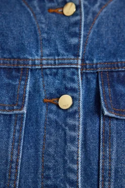Veste En Denim À Boutonnage Intégral Avec Manches Arrondies