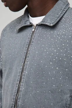 Veste en denim boxy ornée de strass