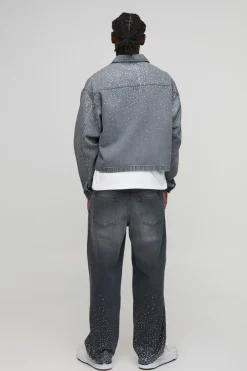 Veste en denim boxy ornée de strass