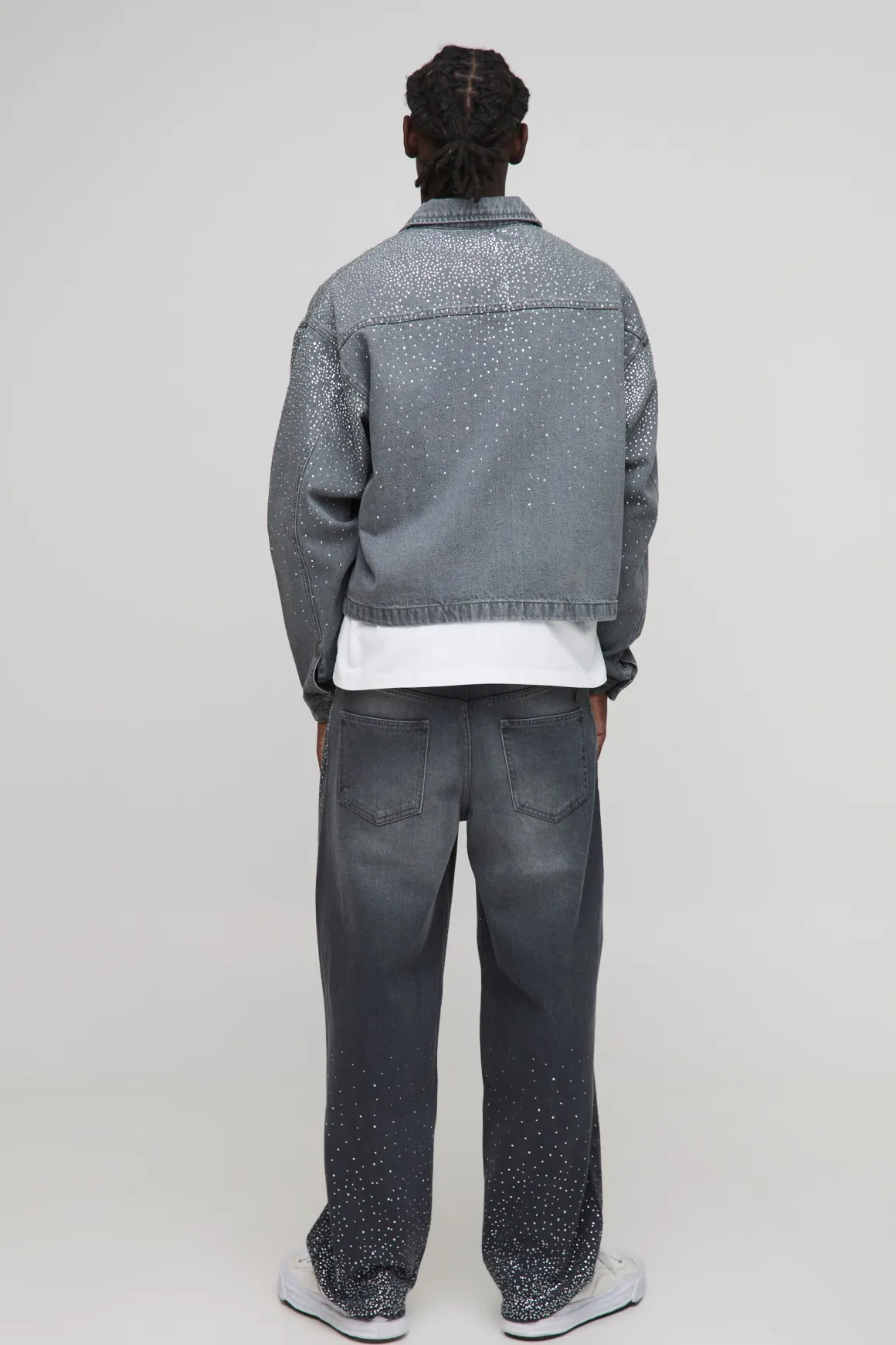 Veste en denim boxy ornée de strass