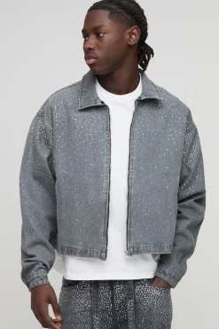 Veste en denim boxy ornée de strass