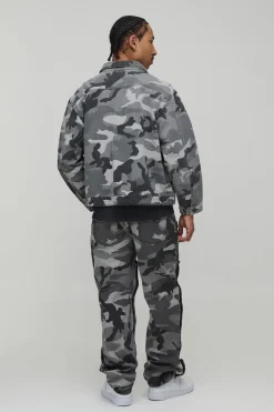 Veste en denim camouflage à coupe régulière avec panneau de charpentier amovible