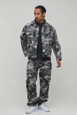 Veste en denim camouflage à coupe régulière avec panneau de charpentier amovible