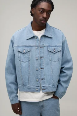 boohooMAN Veste En Denim À Chevrons Coupe Boxy Coordonnée<Homme Ensembles|Denim
