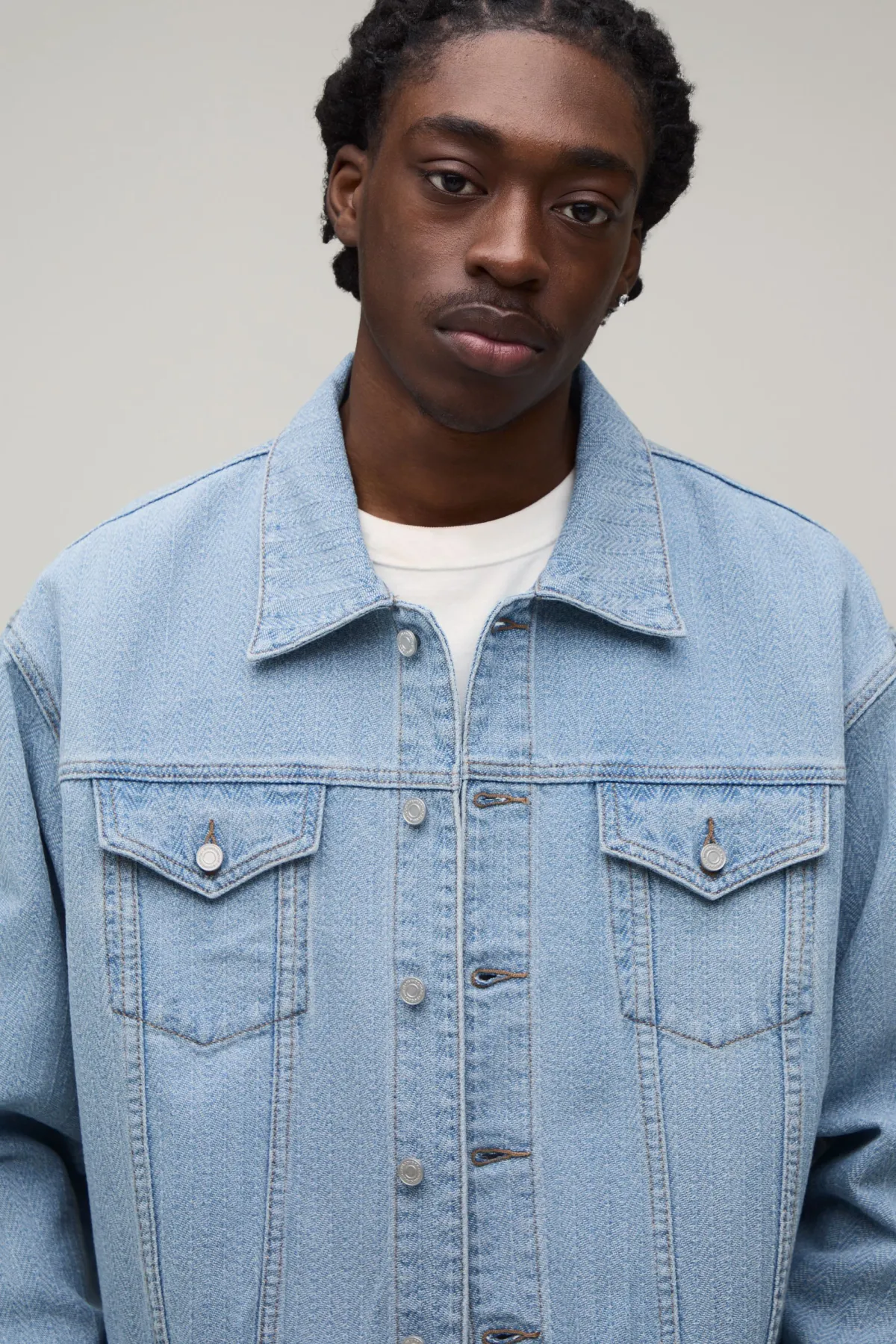 boohooMAN Veste En Denim À Chevrons Coupe Boxy Coordonnée<Homme Ensembles|Denim