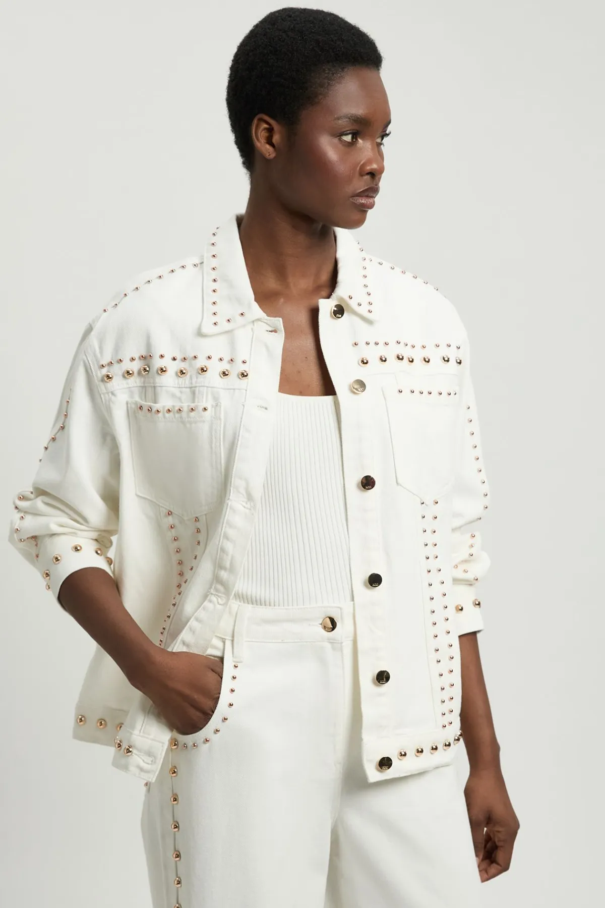 KarenMillen Veste en Denim à Clous<Femme Tailleurs|Denim