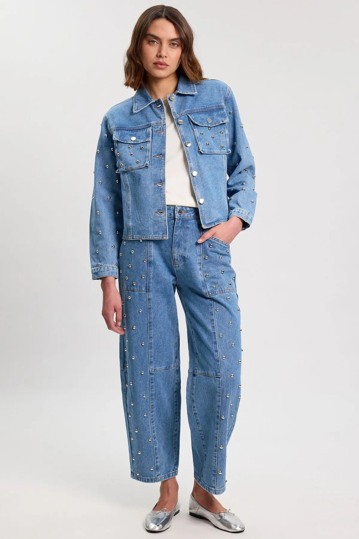 KarenMillen Veste En Denim À Col Clouté<Femme Denim|Vestes & Manteaux