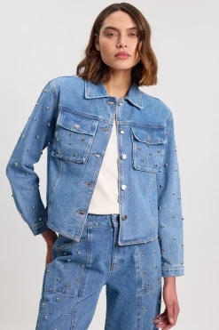 KarenMillen Veste En Denim À Col Clouté<Femme Denim|Vestes & Manteaux