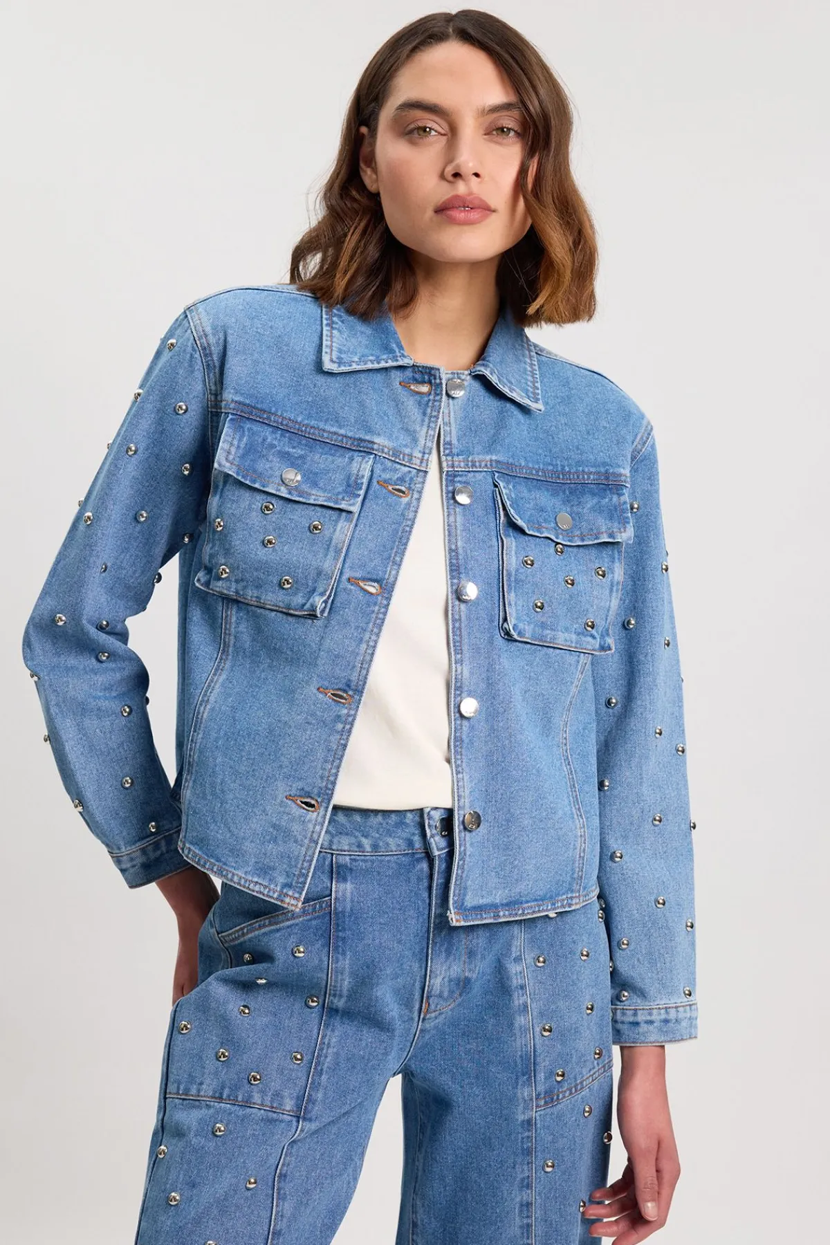 KarenMillen Veste En Denim À Col Clouté<Femme Denim|Vestes & Manteaux