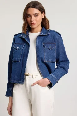 KarenMillen Veste En Denim Courte À Panneaux Latéraux<Femme Denim|Vestes & Manteaux