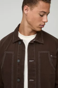 boohooMAN Veste en denim de travail à coutures contrastées<Homme Denim|Tout Afficher