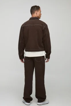 boohooMAN Veste en denim de travail à coutures contrastées<Homme Denim|Tout Afficher