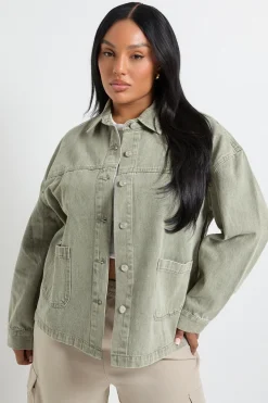 Veste en denim délavé kaki Plus