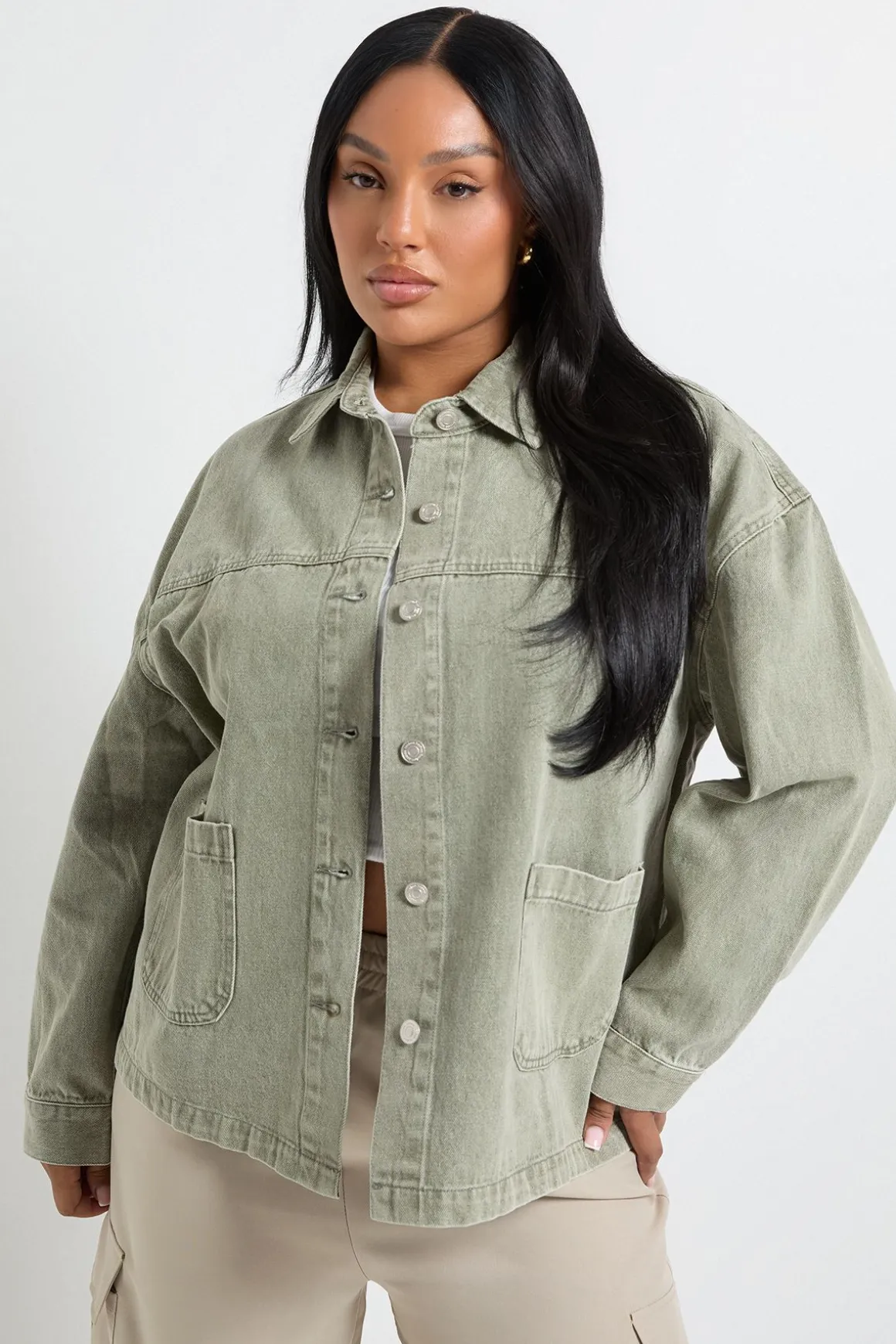 Veste en denim délavé kaki Plus