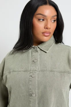 Veste en denim délavé kaki Plus